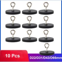 10Pcs D22/31/43/66mm Round Rubber-Coated Magnet Hook Strong Magnets Fishing Rubber Coated Lifting Ring Magnets Hooks