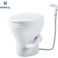 Airow HOMFUL Straight Flush RV Portable Toilet Boat Marine Toilet Caravan Accessories PP Camper Van Toilet with Water Gun