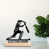 1pc Stylish Personalized Custom Cricket batsman Metal Statues Symbolic Desk Decor with Wooden Base Perfect for New Home