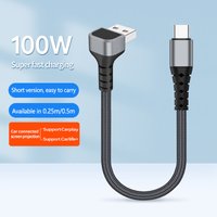 100W 90 Degree Elbow Short USB A/USB C To Type C Fast Charging Data Cable For iPhone 17 Power Bank 0.15/0.25/0.5/1m USB C Cable