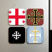 J-Jerusalem Cross Flag Square Decorative Fridge Magnets for Home Kitchen Office Whiteboard & Locker