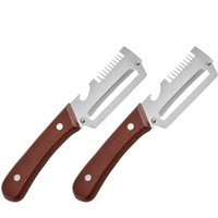 2Pcs Multifunctional Stainless Steel Vegetable Peeler with Bottle Opener Wooden Handle Green Onion Cutter for Kitchen Cooking