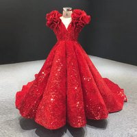 Customized Shiny Red Flower Girl Dresses for Wedding Sequins Ruffles Puffy Girl Kids Birthday Party First Holy Communion Gowns