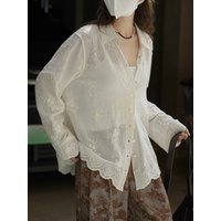 Autumn new style French elegant retro embroidered pattern texture shirt temperament lace top for women