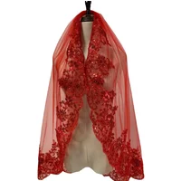 Elegant One Layer Red Lace Bridal Veil With Comb Women l Marriage Hair Bride Accessories