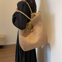 Large Capacity Women's Vintage Handmade Straw Woven Rattan Shoulder Bag, Bohemian Summer Beach Tourism Vacation Casual Handbag