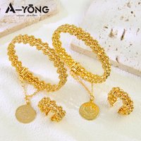 Nigeria Wedding Jewelry Bracelet Rings Set 21k Gold Plated Dubai Beads Adjustable Bangles Ring Moroccan Bridal Vintage Jewelrys