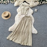 Two Piece Sets Women Skirt Set One Shoulder Skew Collar Sleeveless Tops Long Skirts A Line High Waist Y2k Streetwear Elegant