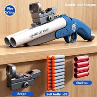 Double Barreled Shotgun Toy Built in Sight Design with 20 Soft Darts Fun Outdoor Hunting Shooting Game Gift for Kids