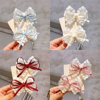 1Pair Lace Bow Hair Clips for Children Girl Bowknot Hairpins Sweet Barrettes Handmade Ribbon Headdress Kids Hair Accessories