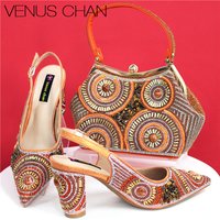 Popularity Italian Design Luxury Women's Pointed Shoes And Bag Set Full Diamond Decoration Metal Closure Shoes for Party