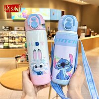 X&W Disney Judy Nick Cartoon Insulated Cup 600ml Stainless Steel with Cup Cover Pop-up Portable Outdoor Sports Double Straw Cup