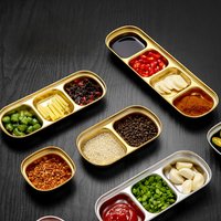 Stainless Steel Divided Dip Bowls Sauce Plate Seasoning Dipping Condiment Tray for BBQ Vinegar Spice Ketchup Salt Sugar Flavor