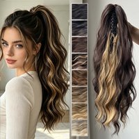 Claw Clip On Ponytail Hairpieces Synthetic 16Inch Wavy Pony Tail Hair Extensions Thick Ponytail Hairpiece for Women Daily Use