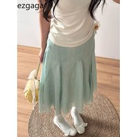 Ezgaga Skirts Women Elegant Polka Dot Vintage Sweet Spring Summer 2026 New Temperament Long Skirt Female Chic Casual Fashion