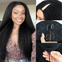 220% Density Kinky Straight V Part Wig Human Hair 16-32 Inch Wig For Women With Drawstring No Leave Out No Sew In Wig