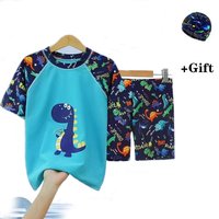 3 pièces ensemble dessin animé imprimé enfants maillots de bain pour garçons maillot de bain pour enfants enfants surf costume vêtements de natation pour garçon maillots de bain avec chapeau