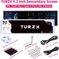 TURZX 9.2 Inch USB Secondary Screen for Chassis 1920*462 One Type-C Interface PC Hardware Parameters Weather Monitor No AIDA64