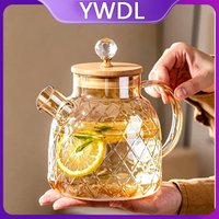 Borosilicate Glass Pitcher With Bamboo Lid & 1/1.5/1.8L Cold Water Jug Heat Resistant Teapot For Iced Tea Fruit Juice Lemonade