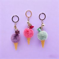 Ice Cream Keychain Cute Bag Cartoon Plush Pendant Sweet Cone Car Key Chain Ring Furry Ball Creative Key Ring Gift