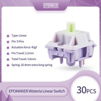 30/100 Pieces EPOMAKER Wisteria Linear 45gf Factory Lubed 5-Pin Switches Set for Hot Swappable Mechanical Gaming Keyboard