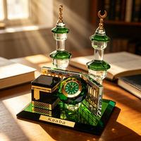 Crystal Kaaba Clock Tower Model Kits Showpiece Muslim Crystal Gilded Islamic Architecture Handicraft Home Vehicle Decor