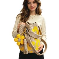 Boho Beach Handbag Lightweight Embroidery Aesthetic Boho Bag with Flower Tassel Needlepoint Barrel Drawstring Purse for Women