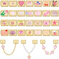 Gold Color Butterfly Heart Planet Cherry Tassel Chain Italian Charm Links Fit 9mm Stainless Steel Bracelet Women DIY Making Gift