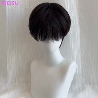 MEISU 10 Inch Straight Bangs Wig Black Synthetic Fiber Layered Hair Heat-Resistant Natural Smooth Extend Hair Selfie Party