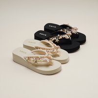 Adult 4cm Sponge Cake Thick Sole Flip Flops Summer 2026 Women's Versatile Conch Anti-slip Sandals Shiny Diamonds Beach Shoes