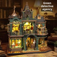 DIY Wooden Cabin Green Detective Agency Toy Model Manual Assembled Book Stand Ages 14+ 3d Wooden Puzzle Wooden 3d Puzzle