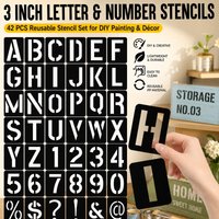 Fromthenon 3 Inch Letter Number Stencil Set Reusable Alphabet&Symbol Templates DIY Spray Painting Stencil for Furniture Craft