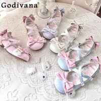 Japanese Girls Sweet Lo Mary Jane Shoes Autumn New Women's Cute Bow Elegant Lolita Low Heel Shoes Birthday Party Mid Heel Pumps