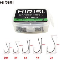 Hirisi 50pcs Coated High Carbon Steel Barbed Hooks Carp Fishing Hooks Pack Tackle Accessories 8015