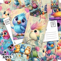 32pcs,colorful little birds, postcards, decorations/greeting cards/postcards, high-definition printing, collectible and mailable