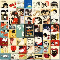 50PCS Japanese Retro Cartoon Anime Stationery Stickers Water Cup DIY Waterproof Decorative Stickers