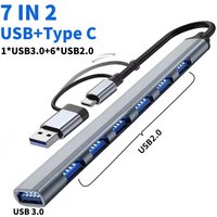 7 Ports USB 3.0 Type C HUB Expander Splitter High Speed OTG Adapter Docking Station For LaptopPC Hard Drive Mouse Keyboard