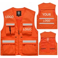 Custom LOGO Men's Waistcoat Jackets Vest Multi Pocket Workwear Traffic Sleeveless Breathable Mesh Safety Vest Volunteer Uniform