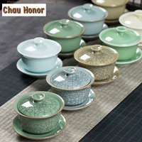 135ml Chinese Longquan Celadon Kung Fu Tea Set Manual Sancai Cover Bowl Ceramic Ge Kiln Ice Crack Hand Grab Tea Bowl Drinkware