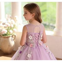 Elegant Customized Flower Girl Dress for Wedding Floral Applique Sequin Lace Sleeveless Princess Pageant Birthday Party Gown