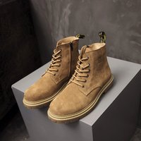 Men's leather boots for autumn and winter new high top British men's boots cow suede inner height increasing men's shoes
