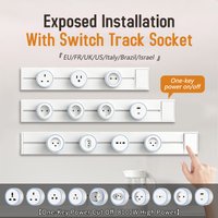 Multiprise mobile blanche pour la maison avec interrupteur d'arrêt rapide, rail coulissant mural pour cuisine, compatible EU FR UK US