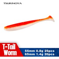 TSURINOYA Soft Lures 55mm 65mm T Tail Fishing Bait Double Color Shad Worm Wobblers Artificial Silicone Baits Fishing Lure Tackle