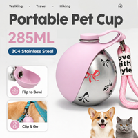 285ml Dog Water Bowl Stainless Steel/Plastic Leak-Proof Lightweight Silicone Drinking Bottle for Small Dogs,Cats Outdoor Use