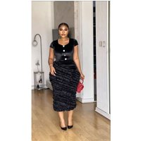 Fashion Women's Black Dresses Elegant New Summer V-neck Sexy Hip-hugging Skirt Short-sleeve Dress Robe Femme Womens Clothing
