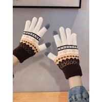 AliExpress nanatongxue Color-Blocked Knitted Wool Gloves for Women, New Autumn and Winter Models, Touchscreen-Compatible Finger Gloves, Outdoor Cycling, Warm and Cold-Resistant for Men