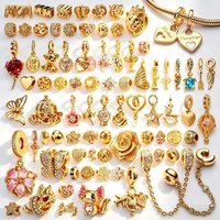 Hot Sale Sparkling Golden Charms DIY Jewelry Gifts Sea Turtle Round Clip Love Letter Flowers&Hearts Beads Fit Original Bracelets