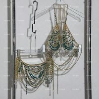 Hot Selling Handmade Bead Body Chain Pearl Bra, Spicy Girl Backless Hanging Neck Bead Strapless Skirt Set, Beach Bikini Bead Top
