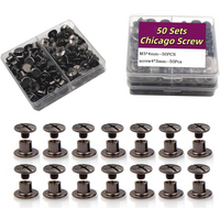 50 Sets Chicago Screw Post Rivets Kit M5x4 Gun Black Screw Buttons for Leather Trim DIY Projects and Hardware Repair
