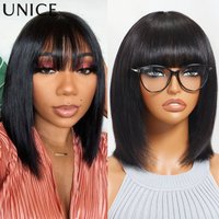 UNice Hair Straight Bob Wig With Bangs 100% Human Hair Full Machine Made Glueless Wig